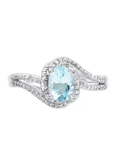 1/5 ct. t.w. Diamond and Aquamarine Ring in 10K White Gold