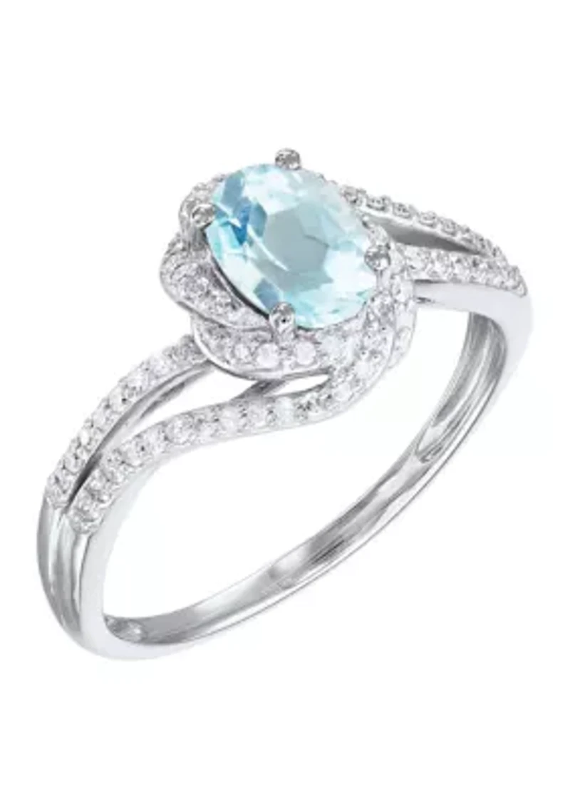 1/5 ct. t.w. Diamond and Aquamarine Ring in 10K White Gold