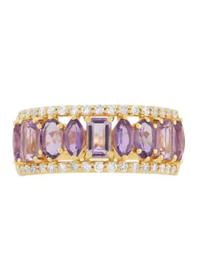 1/4 ct. t.w. Diamond and Amethyst Band Ring in 10K Yellow Gold 