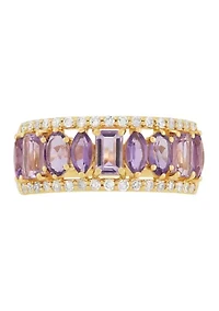 1/4 ct. t.w. Diamond and Amethyst Band Ring in 10K Yellow Gold 