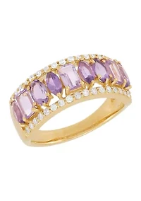 1/4 ct. t.w. Diamond and Amethyst Band Ring in 10K Yellow Gold 