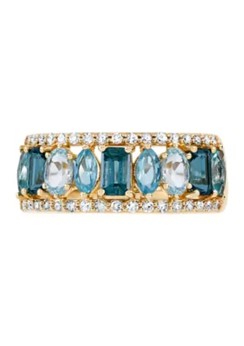 2.35 ct. t.w. Multi Blue Topaz and 1/4 ct. t.w. Diamond Band Ring in 10K Yellow Gold