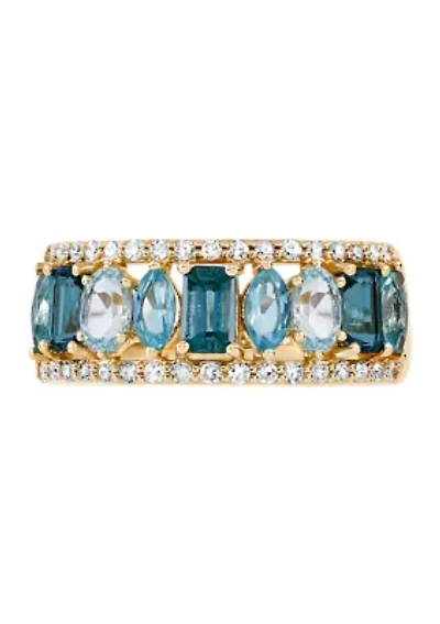 2.35 ct. t.w. Multi Blue Topaz and 1/4 ct. t.w. Diamond Band Ring in 10K Yellow Gold