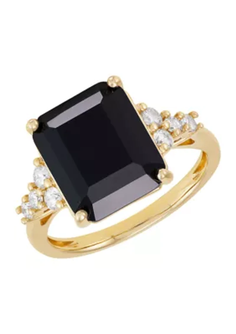 1/3 ct. t.w Lab Grown Diamond and Onyx Ring in 10K Yellow Gold