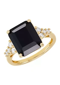 1/3 ct. t.w Lab Grown Diamond and Onyx Ring in 10K Yellow Gold