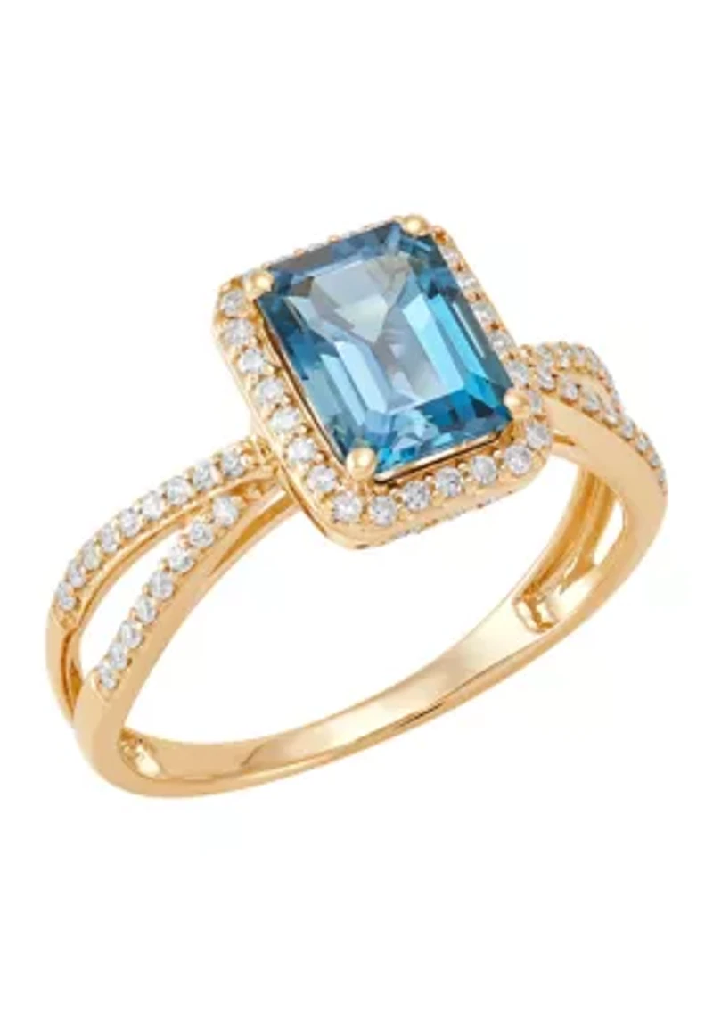 1/4 ct. t.w. Diamond and London Blue Topaz Ring in 10K Yellow Gold