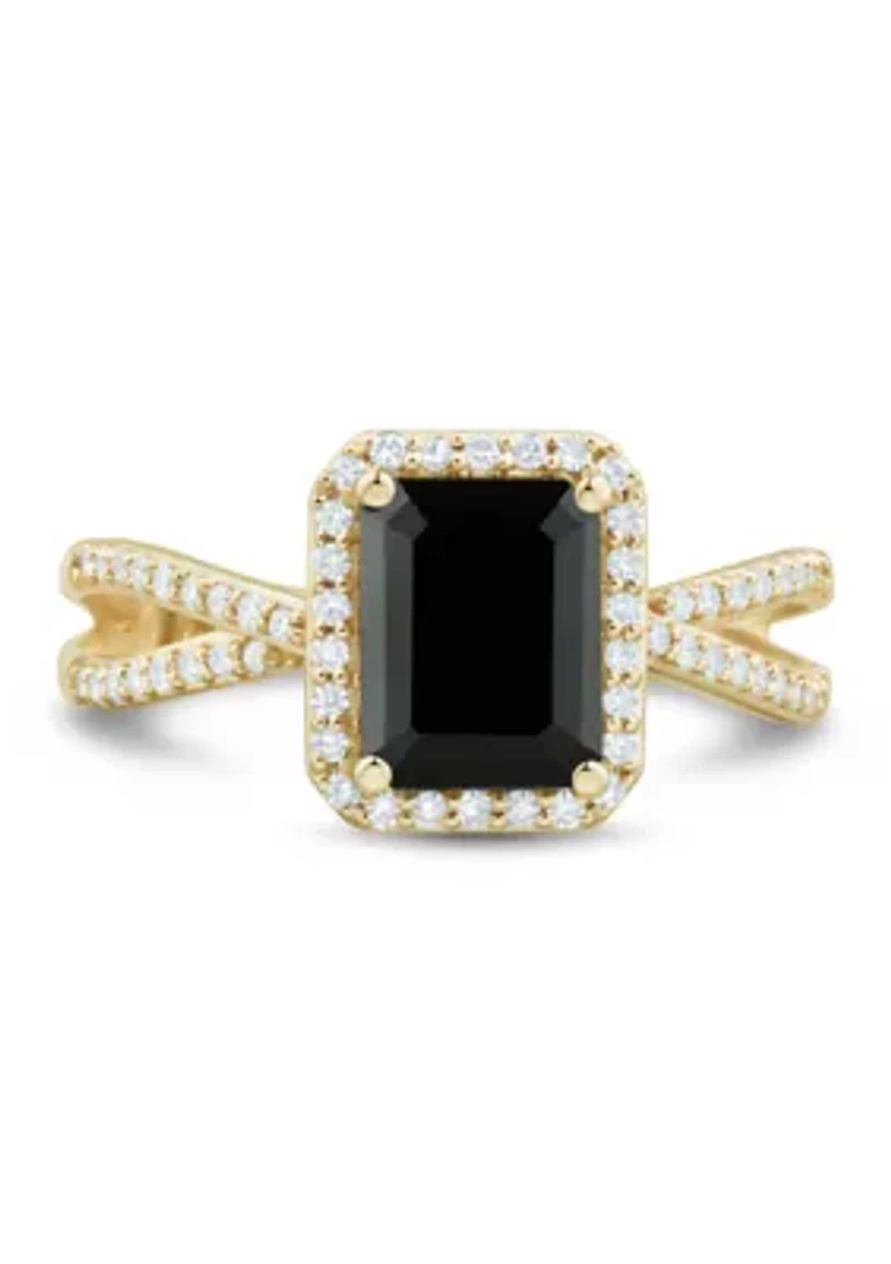 1/4 ct. t.w. Onyx and Diamond Ring in 10K Yellow Gold
