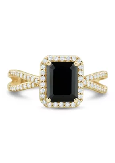 1/4 ct. t.w. Onyx and Diamond Ring in 10K Yellow Gold