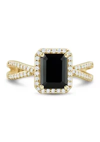 1/4 ct. t.w. Onyx and Diamond Ring in 10K Yellow Gold
