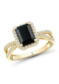 1/4 ct. t.w. Onyx and Diamond Ring in 10K Yellow Gold