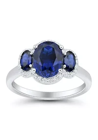 Lab Grown 3 Stones Sapphire and 1/5 ct. t.w. Lab Grown Diamond Ring in Sterling Silver