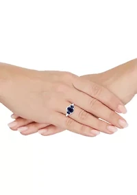 Lab Grown 3 Stones Sapphire and 1/5 ct. t.w. Lab Grown Diamond Ring in Sterling Silver