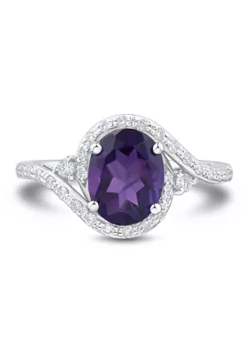 1/4 ct. t.w. Lab Grown Diamond and Amethyst Ring in Sterling Silver