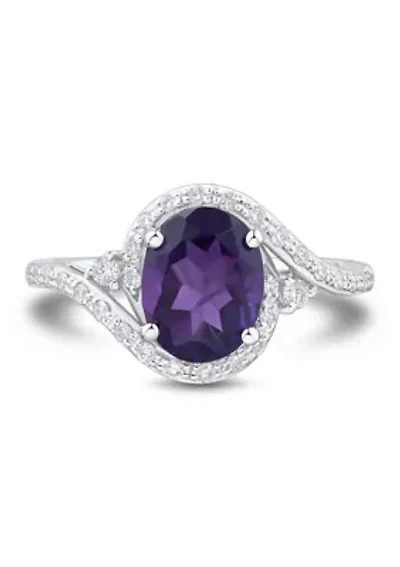 1/4 ct. t.w. Lab Grown Diamond and Amethyst Ring in Sterling Silver
