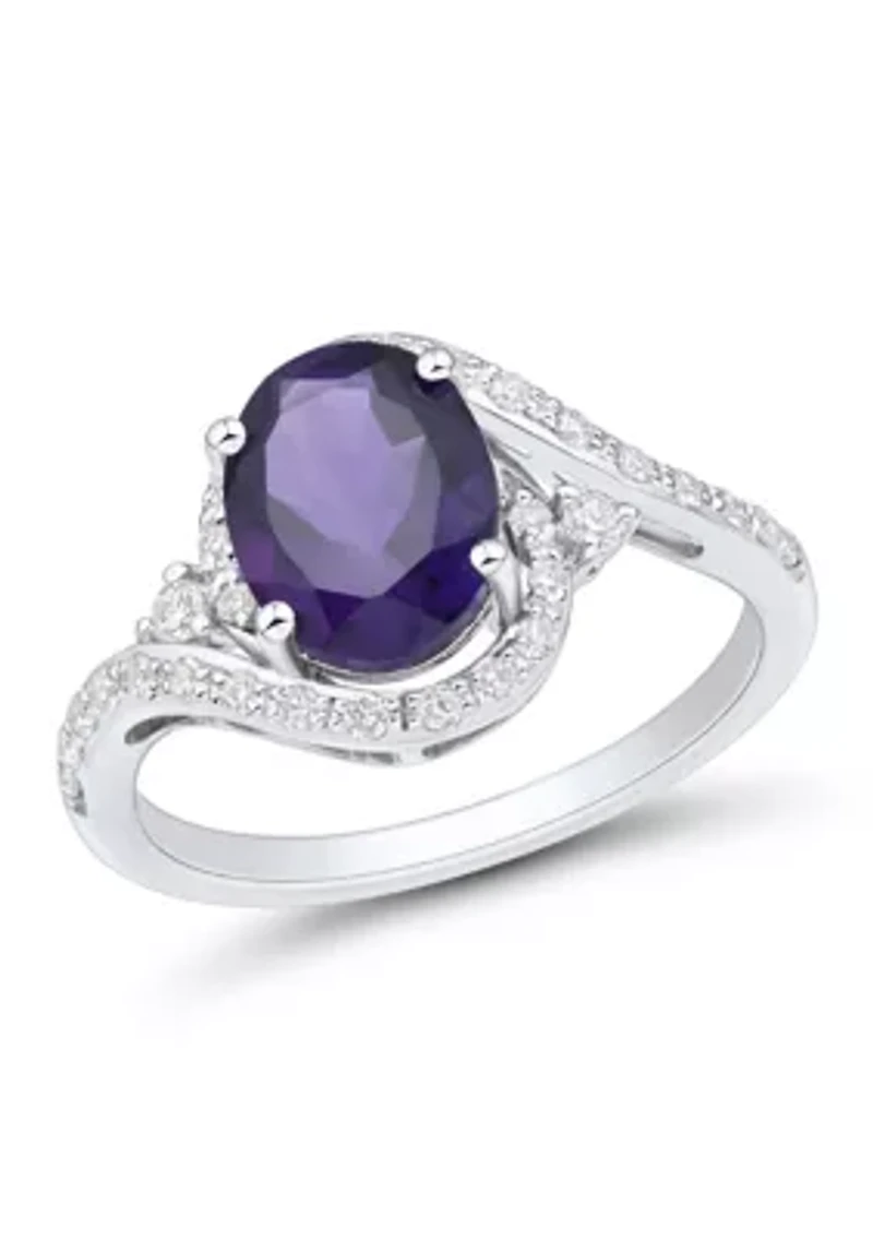 1/4 ct. t.w. Lab Grown Diamond and Amethyst Ring in Sterling Silver