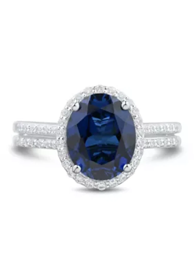 1/3 ct. t.w. Lab Grown Sapphire and Diamond Ring in Sterling Silver