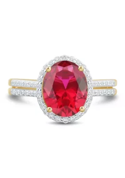 Lab Grown Ruby and 1/3 ct. t.w. Lab Grown Diamond Ring in Gold Over Silver