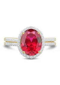 Lab Grown Ruby and 1/3 ct. t.w. Lab Grown Diamond Ring in Gold Over Silver