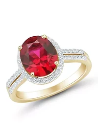 Lab Grown Ruby and 1/3 ct. t.w. Lab Grown Diamond Ring in Gold Over Silver