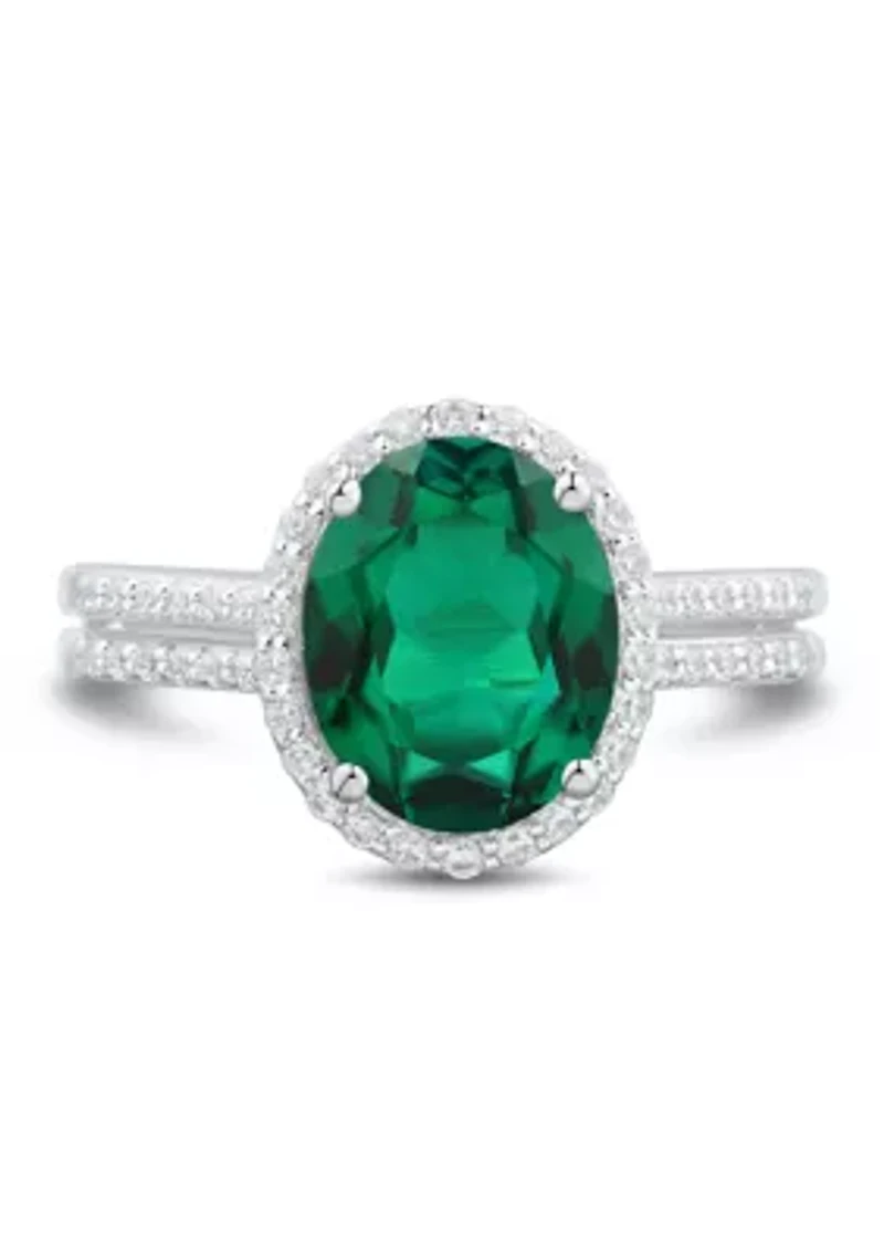 Lab Grown Emerald and 1/3 ct. t.w. Lab Grown Diamond Ring in Sterling silver