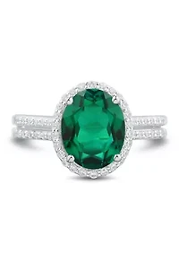 Lab Grown Emerald and 1/3 ct. t.w. Lab Grown Diamond Ring in Sterling silver