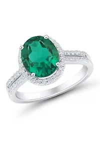 Lab Grown Emerald and 1/3 ct. t.w. Lab Grown Diamond Ring in Sterling silver