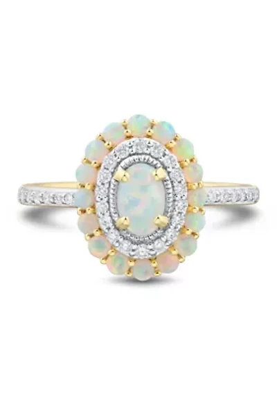 1/4 ct. t.w. Lab Grown Opal and Diamond Ring in Gold Over Sterling Silver