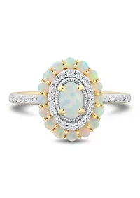 1/4 ct. t.w. Lab Grown Opal and Diamond Ring in Gold Over Sterling Silver