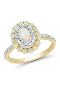 1/4 ct. t.w. Lab Grown Opal and Diamond Ring in Gold Over Sterling Silver