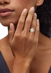 1/4 ct. t.w. Lab Grown Opal and Diamond Ring in Gold Over Sterling Silver