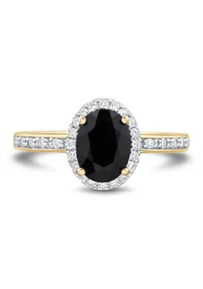 1/5 ct. t.w. Lab Grown Diamond and Onyx Ring in Gold Over Silver