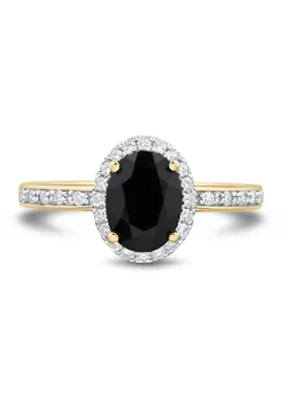 1/5 ct. t.w. Lab Grown Diamond and Onyx Ring in Gold Over Silver