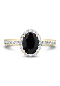 1/5 ct. t.w. Lab Grown Diamond and Onyx Ring in Gold Over Silver 
