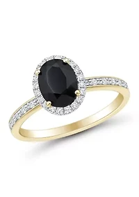 1/5 ct. t.w. Lab Grown Diamond and Onyx Ring in Gold Over Silver 