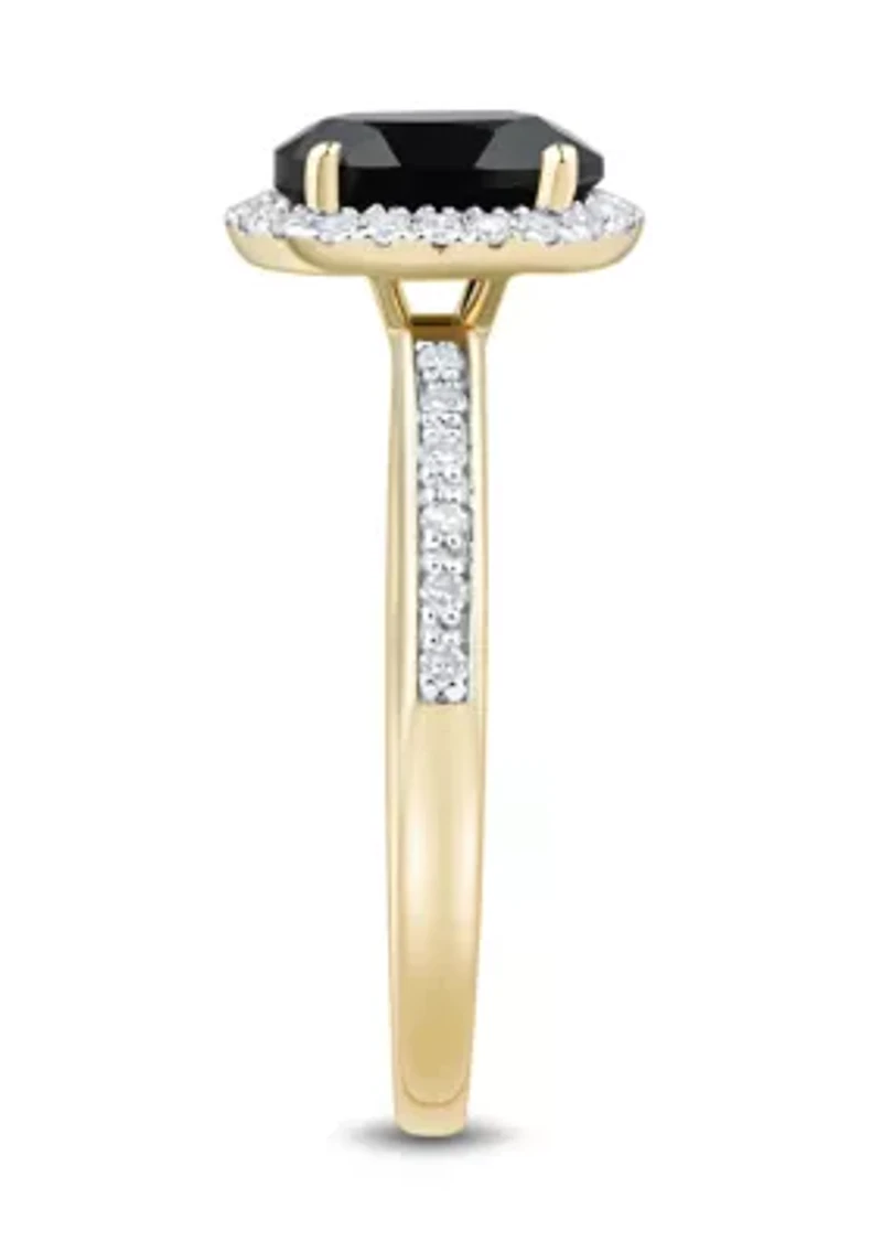 1/5 ct. t.w. Lab Grown Diamond and Onyx Ring in Gold Over Silver