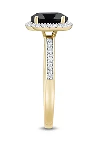 1/5 ct. t.w. Lab Grown Diamond and Onyx Ring in Gold Over Silver 