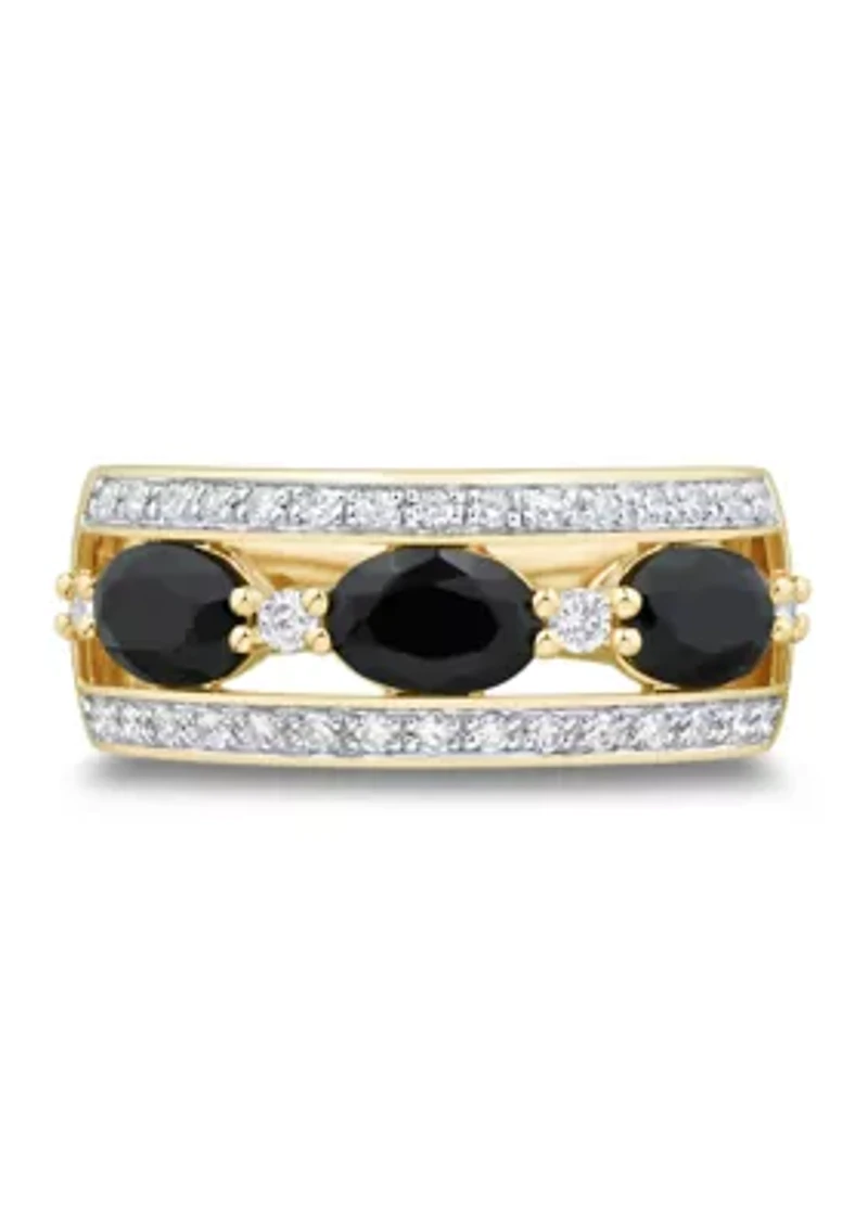 1/4 ct. t.w. Lab Grown Diamond and Onyx Ring in Gold Over Silver