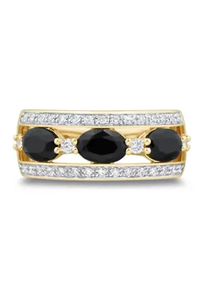 1/4 ct. t.w. Lab Grown Diamond and Onyx Ring in Gold Over Silver