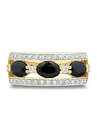 1/4 ct. t.w. Lab Grown Diamond and Onyx Ring in Gold Over Silver
