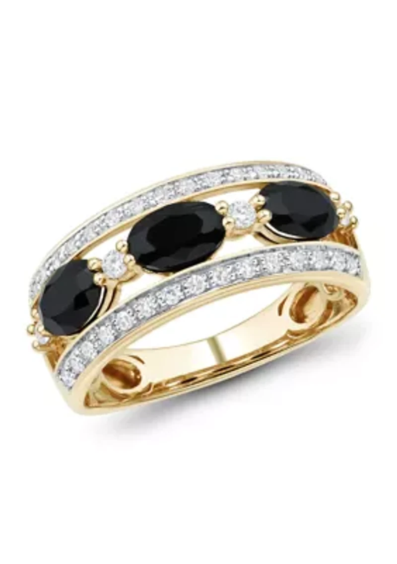 1/4 ct. t.w. Lab Grown Diamond and Onyx Ring in Gold Over Silver