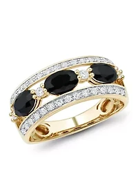 1/4 ct. t.w. Lab Grown Diamond and Onyx Ring in Gold Over Silver