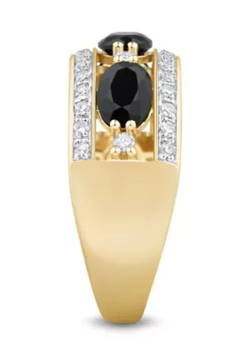 1/4 ct. t.w. Lab Grown Diamond and Onyx Ring in Gold Over Silver