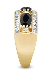 1/4 ct. t.w. Lab Grown Diamond and Onyx Ring in Gold Over Silver