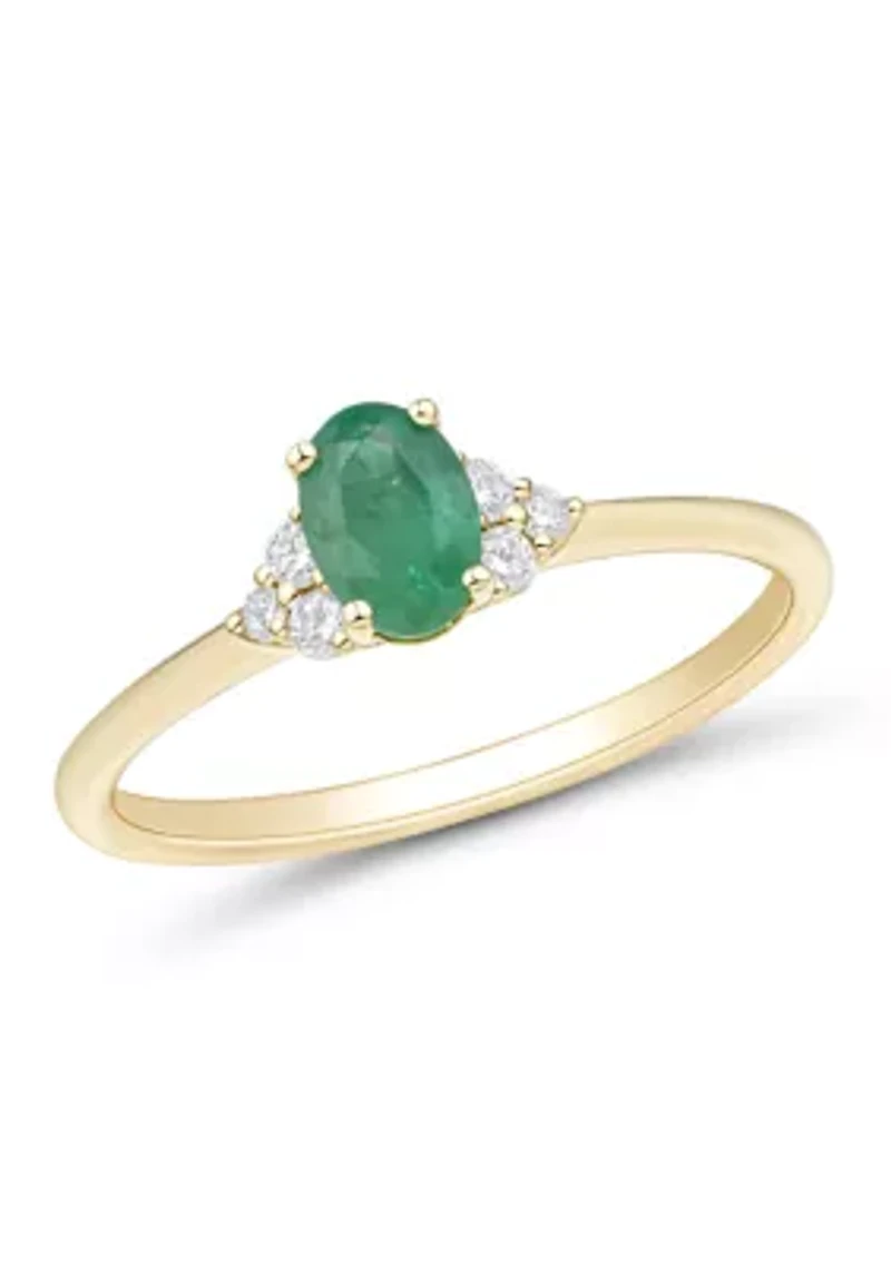 Emerald and 1/10 ct. t.w. Lab Grown Diamond Ring in 10K Yellow Gold