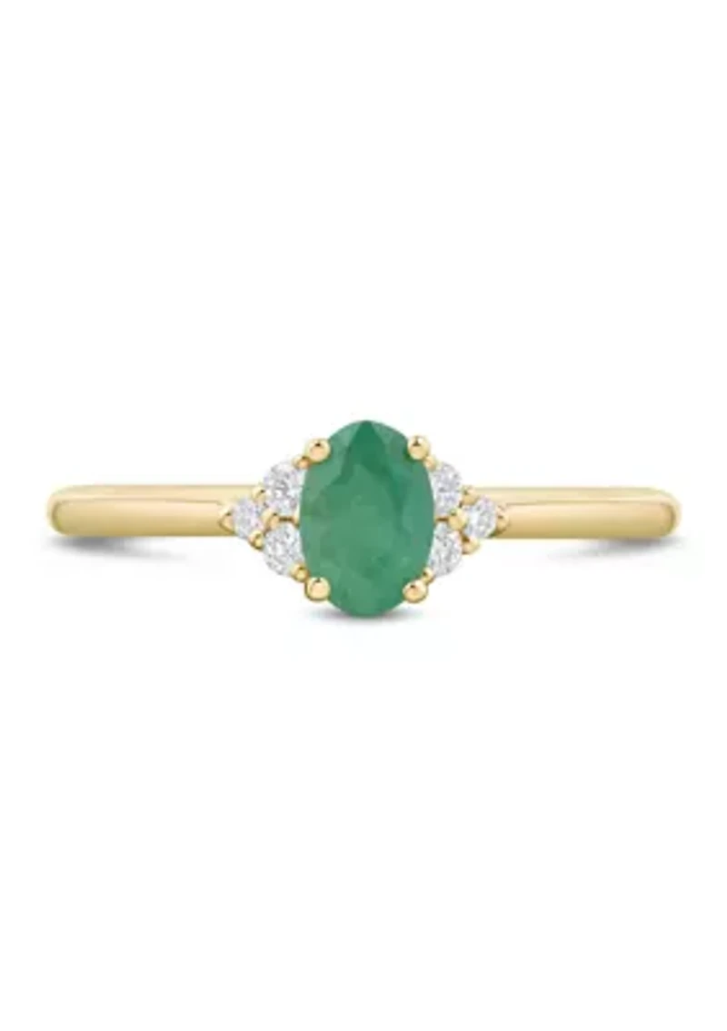 Emerald and 1/10 ct. t.w. Lab Grown Diamond Ring in 10K Yellow Gold