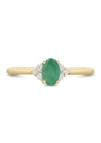 Emerald and 1/10 ct. t.w. Lab Grown Diamond Ring in 10K Yellow Gold