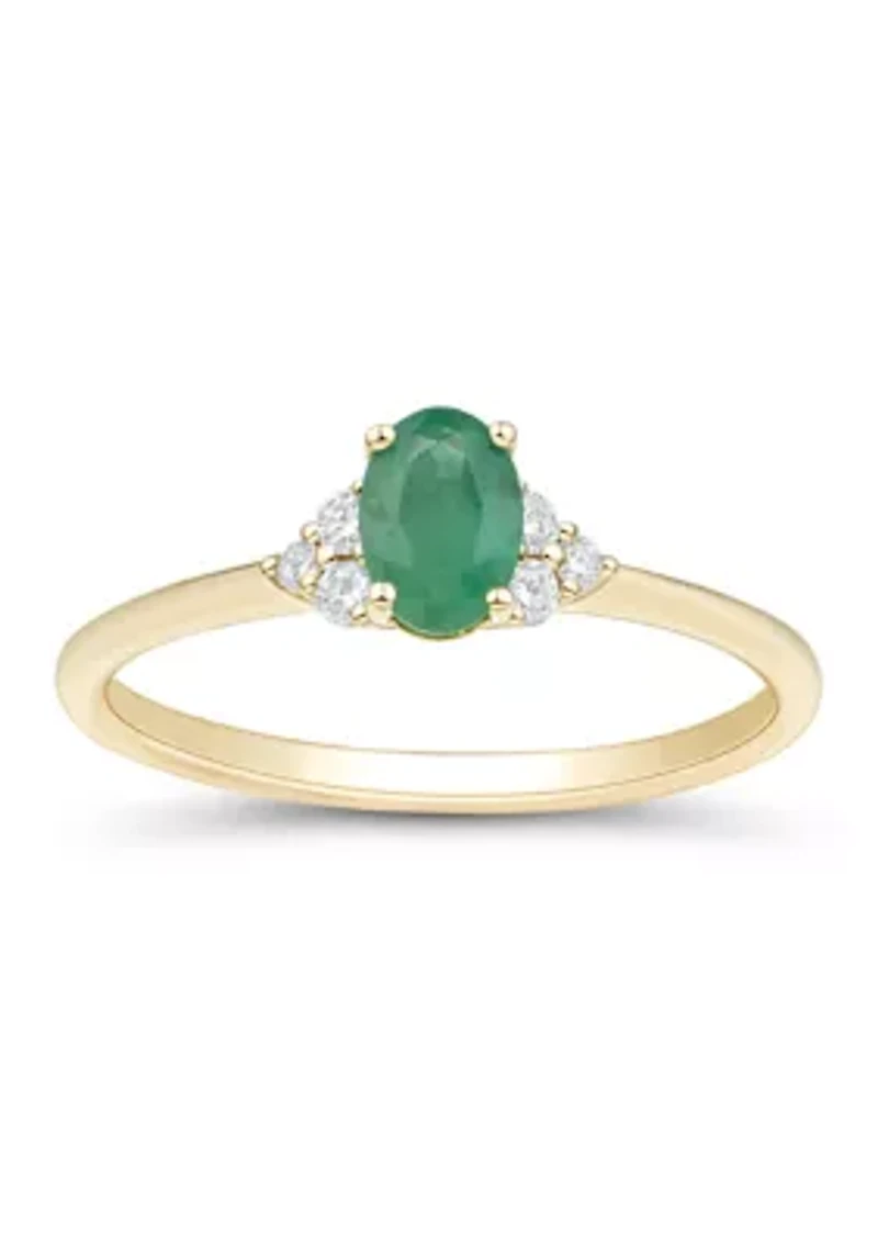 Emerald and 1/10 ct. t.w. Lab Grown Diamond Ring in 10K Yellow Gold