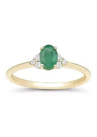 Emerald and 1/10 ct. t.w. Lab Grown Diamond Ring in 10K Yellow Gold