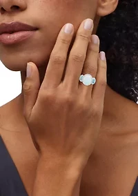 3/8 ct. t.w. Lab Grown Opal, Diamond, and Swiss Blue Topaz Ring in Gold Over Sterling Silver