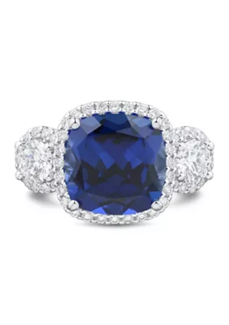Lab Grown Sapphire and Lab Grown White Sapphire Ring in 10K White Gold